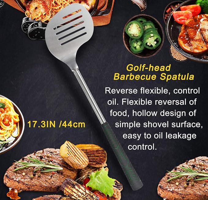 POLIGO Safe Wire Grill Brush and Scraper Bundle with 7PCS Golf-Club Style Grill Tools Kit with Rubber Handle - Premium Grill Accessories for Outdoor Grill Ideal Christmas Birthday Gifts for Men Dad