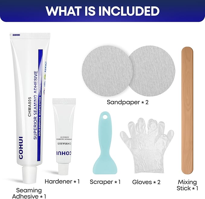 Marble and Granite Repair Kit (White) - 30-Min Quick-Drying Quartz Countertop Repair Kit on Quartz, Marble, Porcelain and Other Stone Surfaces - Granite Sealer for Edge Chips Cracks Scratches Holes