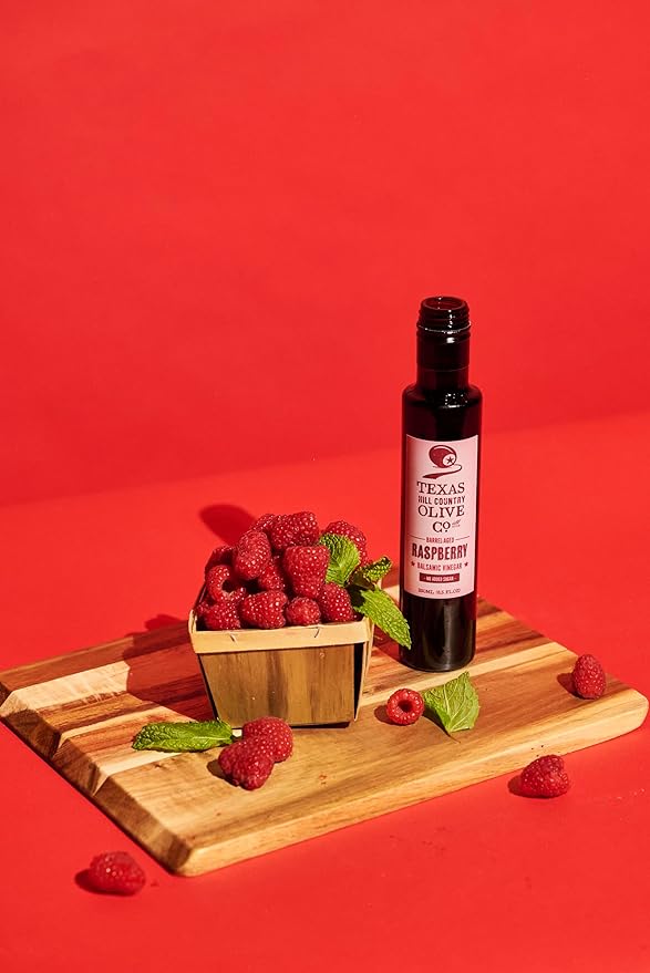 Raspberry Balsamic Vinegar - Gourmet Barrel Aged Infused Balsamic Vinegar - Great for Dressing Dipping Glazing - No Artificial Flavors or Added Sugar - Made in Texas (8.5 oz, 2 Pack)