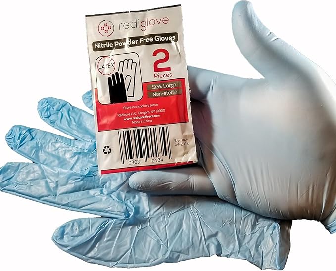 100 pairs Blue Nitrile powder free Disposable Emergency Gloves - 1 pair per bag First Aid / CPR / Bloodborne Pathogen Kit gloves (100)