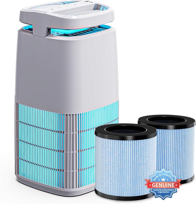 POMORON MJ002H Air Purifier for Home(One 3-Layer Original Filter Included) and One Set of 4-Layer Premium Filters(2 Packs)
