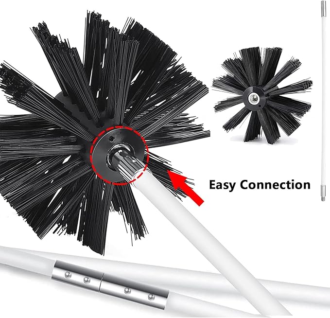 20FT Dryer Vent Cleaner Kit Dryer Cleaning Tools, Flexible Lint Brush with Drill Attachment, Duct Cleaning Kit Vent Cleaner Chimney Cleaning Brush with 15 Flexible Rods, 7.8'' Brush Heads