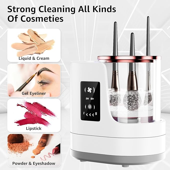 3-in-1 Electric Makeup Brush Cleaner Machine, Automatic Deep Cleaning & Drying, USB Powered for Most Brushes & Sponges