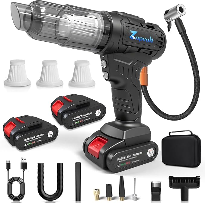 3 in 1 Cordless Car Vacuum and Air Compressor, LED Light,5000PA Powerful Suction&150PSI Auto-Shutoff Tire Inflator, with 3 Filters,45W Fast Charging for Car, Home,Motorcycle, Bicycle, Air Mattres