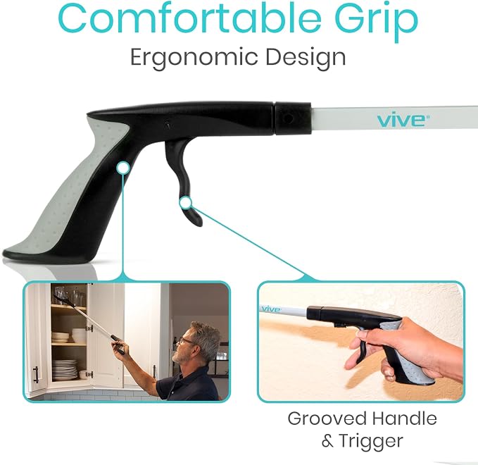 Vive Reacher Grabber Tool - 32" Extra Long Pickup Aid (2 Pack) - Trash Picker Upper, Rotating Hand, Heavy Duty Grip Arm - Reaching Assist for Litter, Elderly, Garden Nabber, Disabled, Handicap Arm