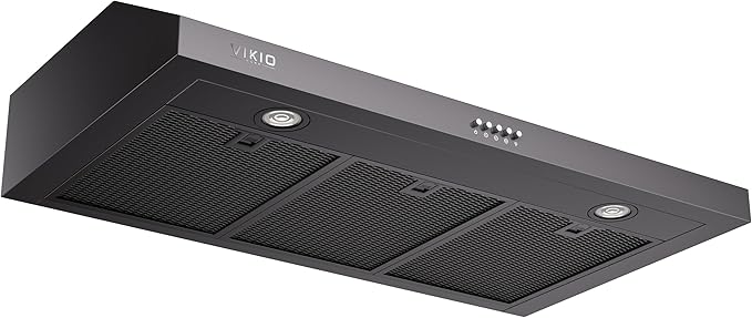 VIKIO HOME Under Cabinet Range Hood 36 Inch, 1200 CFM Dual-Motor Kitchen Vent with LED Lights, Button Control, Ducted Stainless Steel Vent Hood, Reusable 5-Layer Aluminum Filters, Black