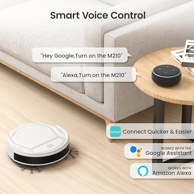 Lefant Robot Vacuum Cleaner, Strong Suction, 120 Mins Runtime, Slim, Low Noise, Automatic Self-Charging, Wi-Fi/App/Alexa Control, Ideal for Pet Hair Hard Floor and Daily Cleaning, M210