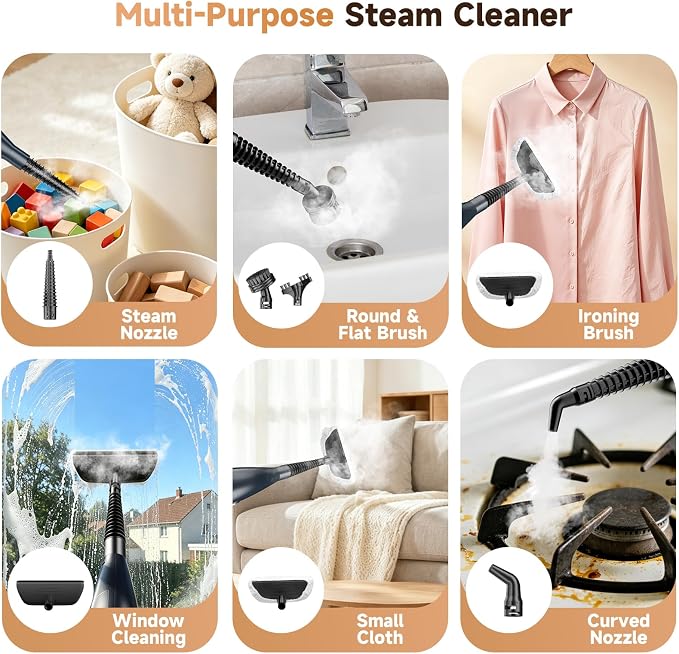 DEVOAC VM6 Scrubbing Steam Mop with Rotating Mop Pads, 10 in 1 Steam Mop, Lightweight Spin Mop & 3 Steam Modes for Hard Floor Laminate Marble Floors (Dark)
