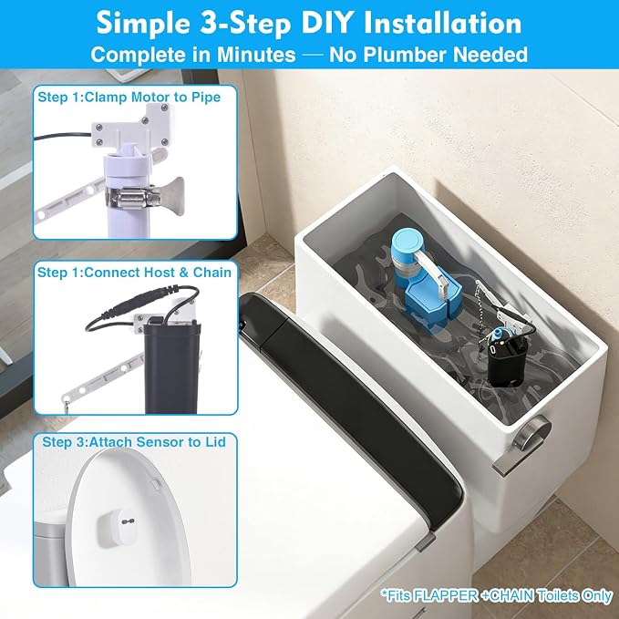 Automatic Toilet Flusher Kit for Side Front Angled Mount, Rechargeable Toilet Flusher Replacement Kit with Touchless Infrared Sensor, Universal Tank Fit for Seniors and Kids, No-Tool DIY Installation