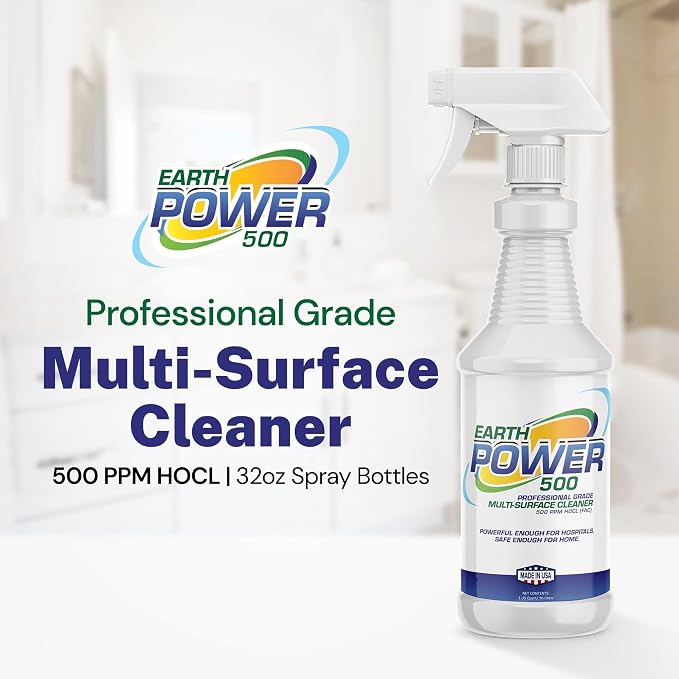 Earth Power Hypochlorous Acid 500 PPM Multipurpose Cleaner – Natural & Non-Toxic – Tile, Refrigerator, Shower, Countertop & Floor Cleaner – Family, Food & Pet Safe Cleaning Supplies – 32 oz