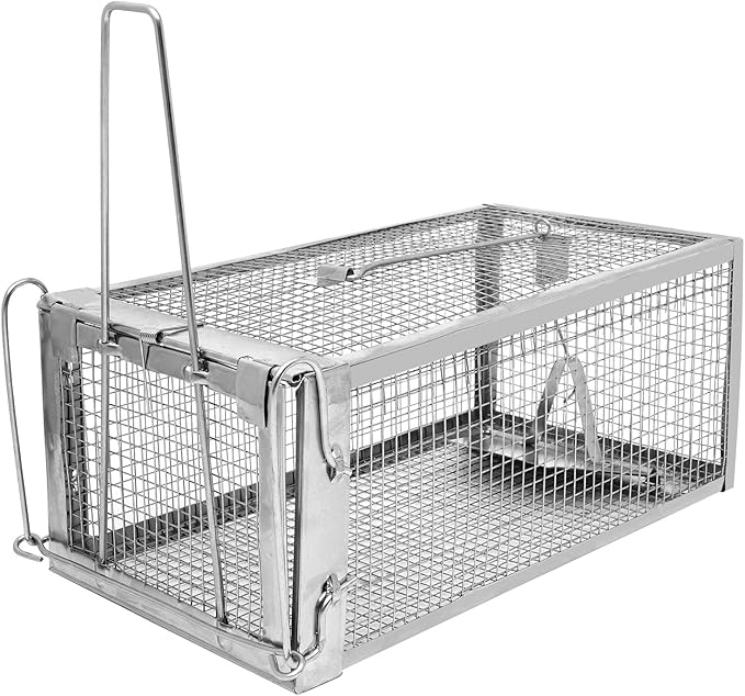 Humane Rat Trap - Catch & Release Chipmunks,Rats & Mice，Live Mouse Trap for Indoor & Outdoor Use ， No-Kill Rodent Trap for Home, Yard, Garage ，Reusable Metal Cage 10.5"x5.5"x4.5" (1pack)