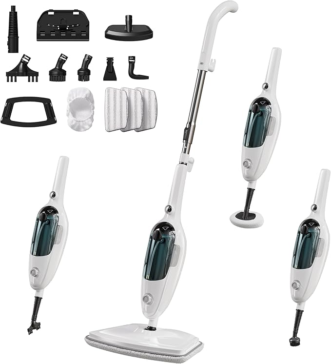 JOYMOOP Steam Mop & Handheld Steam Cleaner, 1100W Electric Steam Cleaner for Home, Fast Heat 20s, Adjustable Steam, Detachable Water Tank, 11 Accessories for Floors, Windows, Clothes