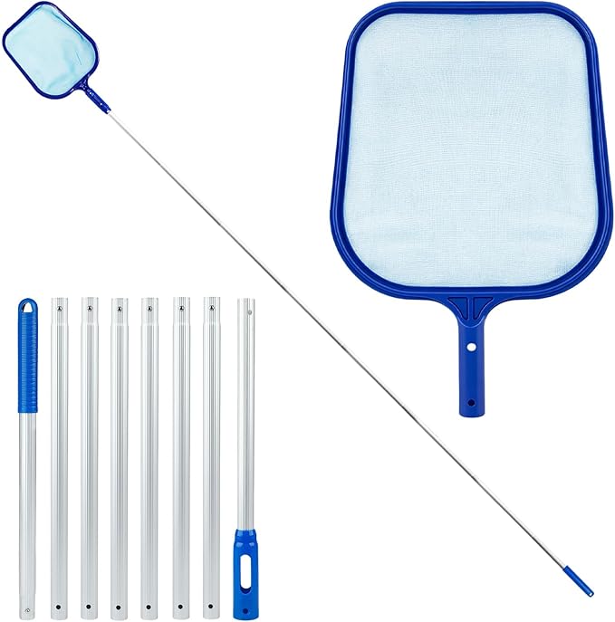 Pool Skimmer Net with 10FT Pole, Professional Hot Tub Spa Leaf Cleaner Net, Plastic Framed Fine Mesh Net Removes Leaves, Debris & Small Particles from Hot Tubs, Swimming Pools, Ponds