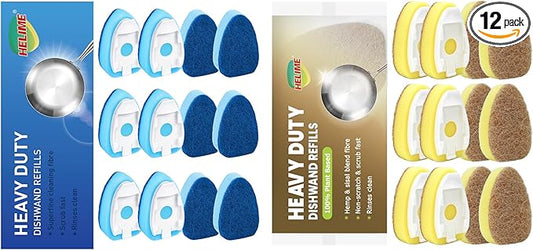 HELIME Natural Dishwand Refills Sponge, Non Scratch Dish Wand Sisal Hemp Replacement Brush Head,Heavy Duty Scrub Dots Brushes Soap Dispenser, Non Scratch Dispensing Scrubbers