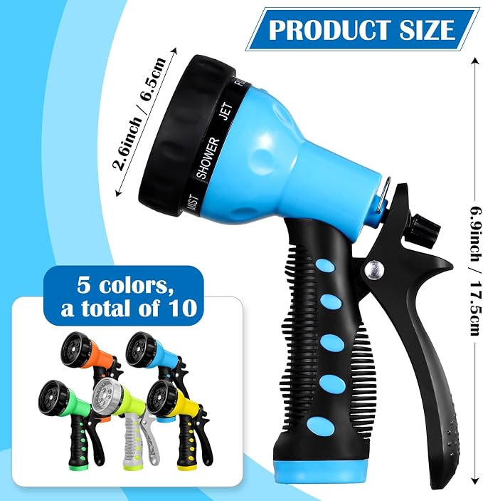 Tanlade 10 Pcs Adjustable Hose Nozzle Garden Hose Nozzle Sprayer Bulk High Pressure Hose Sprayer Water Hose Heavy Duty with 8 Adjustable Watering Patterns for Car Wash Watering Plants Showering Pets