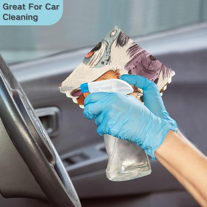 Beige Cartoon Pet Dogs Kitchen Towels Dish Cloths Set of 6 Microfiber Cleaning Cloths for Cars Super Absorbent Machine