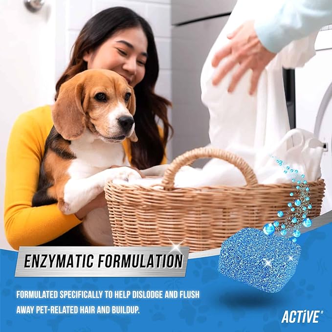 ACTIVE Washing Machine Cleaner for Pet Owners and Enzyme Laundry Booster - Includes 24ct Pet Washer Cleaning Tablets and 2LB Enzymatic Laundry Powder
