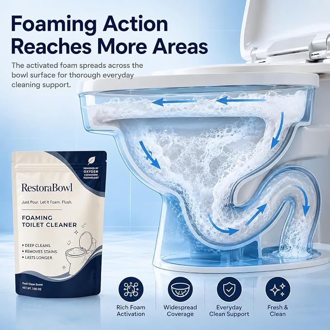 Restorabowl Toilet Cleaner, Professional Foaming Toilet Bowl Cleaner, Just Pour. Let It Foam. Flush. Deep-Cleans Below the Surface, Safe for Porcelain& Septic Systems (2pcs)