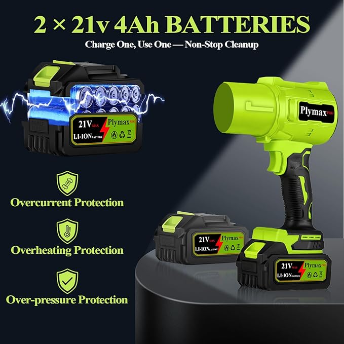 Cordless Leaf Blower, 800,000 RPM Electric Leaf Blower, Handheld Leaf Blower Cordless with 2×4.0Ah Batteries & Charger,Air Blower with 2-Speed Nozzles for Patio,Lawn Care,Dust,Snow & Car Drying