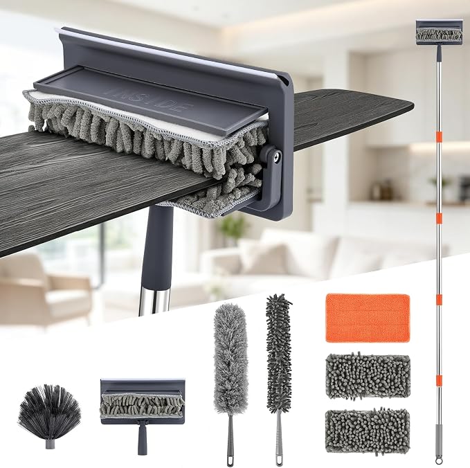 360° Ceiling Fan Blade Cleaner with 76“ Long Handle, 4-in-1 | Reusable Fan Duster for Ceiling Fan Blades, Multi-Functional Chenille Duster Cleaner Kit for Baseboard, Wall, Floor, Window