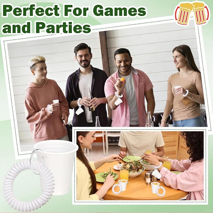30 Pcs White Shot Cups with Wristband for Party 2oz Plastic Shot Glasses Bulk Disposable Mini Shot Glasses with Bracelet Wear On Solo Cups for Wedding Graduation Party Beer Taste Serving Birthday