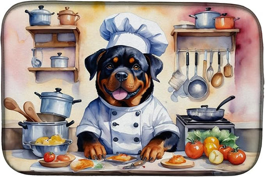 Caroline's Treasures DAC6316DDM Rottweiler The Chef Dish Drying Mat Absorbent Dish Drying Mat Pad for Kitchen Counter Dish Drainer Mat for Countertop, 14 x 21", Multicolor