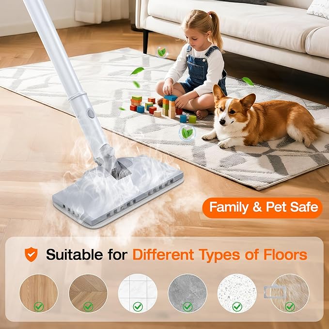 Steam Cleaner for Home, Steam Mop with Detachable Steamer, 320ml Water Tank, 10s Fast Heating, 10-in-1 Handheld Steamer for Cleaning Kitchen, Floor, Tiles, Window, BBQ Grill, Car