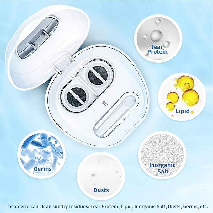 Ultrasonic Contact Lens Cleaner Rechargeable Eye Contact Cleaner with Vanity Mirror Compact Contact Lens Cleaner Support Fast Cleaning Fits All Contact Lens (Model AMT11)