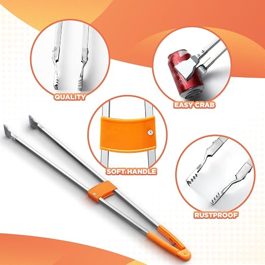 2 Pack Reacher Grabber Tool 34 Inch Lightweight Litter Pick up Sticks Aluminum Rustproof Trash Grabber Garbage Picker Garden Leaf Cleaning Trash Tong Reaching Assist Tool for Elderly Cleaner(Orange)