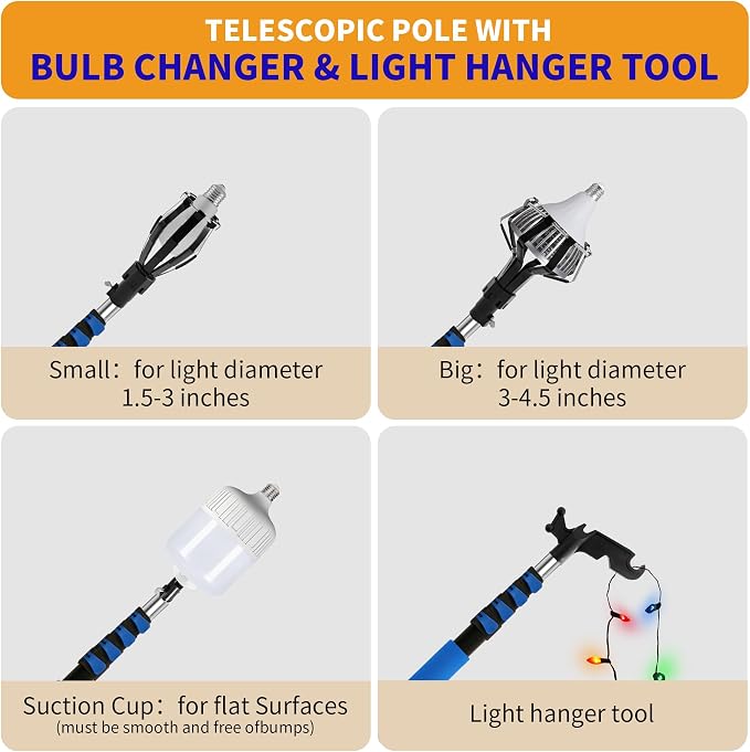 Duster with Extension Pole (20 FT Reach), Light Bulb Changer for High Ceilings & 3-12FT Extension Pole Duster Cleaning Kit, Fan Duster/Cobweb Duster/Window Washing Kit for High Window, Interior Roof