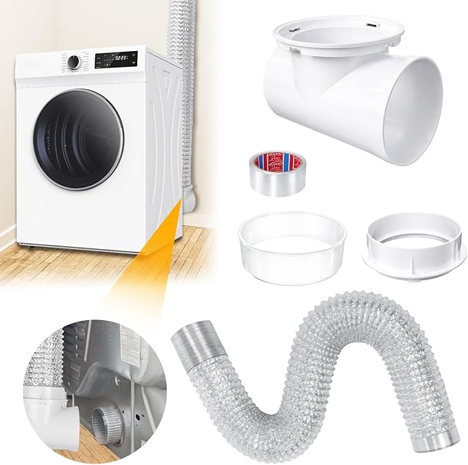 Dryer Vent Connector Kit, 4" Dryer Vent Hose for Tight Space with 90 Degree Elbow, 9.84FT Aluminum Exhaust Flexible Hose, Sealing Tap, Silver