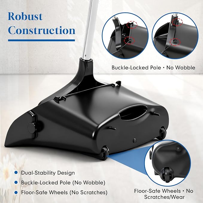 Maxcheck 2 Pcs 37 Inch Lobby Dust Pan Bulk Upright Lobby Dust Pan Plastic Commercial Dustpan with Long Handle Upright Standing Dustpan Heavy Duty for Office Home Indoor Outdoor Use (Black)