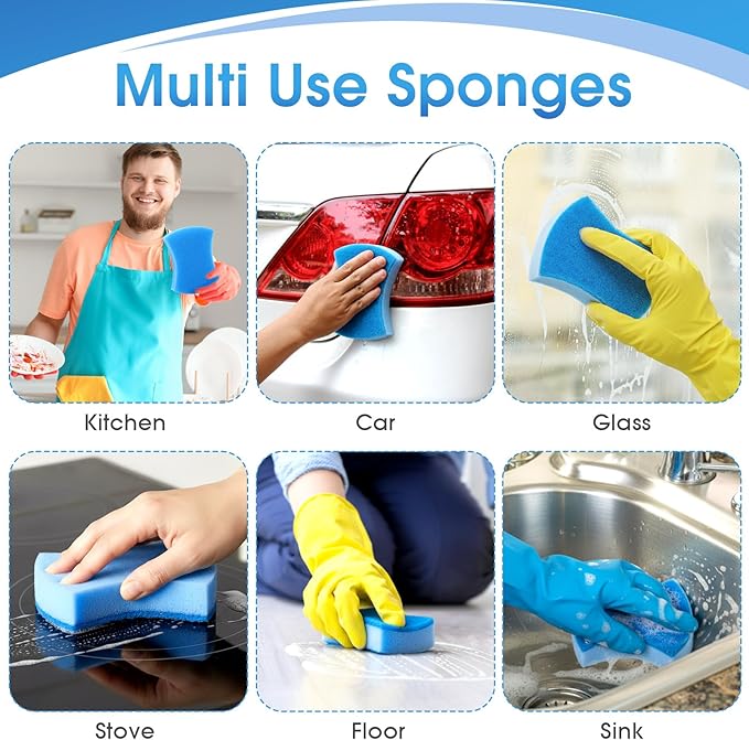 Tioncy 120 Pcs Individually Wrapped Sponges Bulk Dual-Sided Dishwashing Sponge Non-Scratch Scrub Sponges Dish Scrubber for Kitchen, Restaurant, Washing Dishes, Cleaning, Pots, Pans, Car, Bike