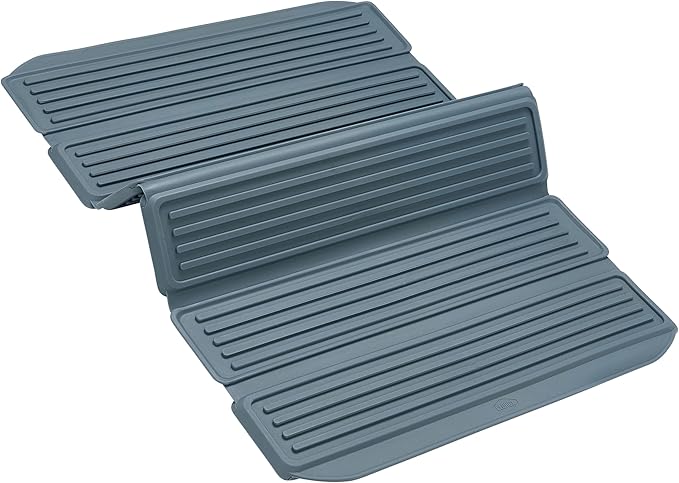 Clorox KeptClean Interlocking Non-Slip Dish Drying Mat – Flexible, Foldable, Durable, Quick-Dry Mat, Interlocking Panels for Various Drying Elevations, Folds Compact for Storage - Steel Blue