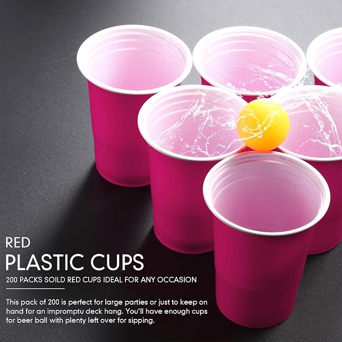 Mimorou Pink 200 Pack Plastic Cups 16 oz Disposable Cups for Party Wedding Halloween Stackable Beverage Drinking Tumbler Heavy Duty for BBQ Birthday Baby Shower