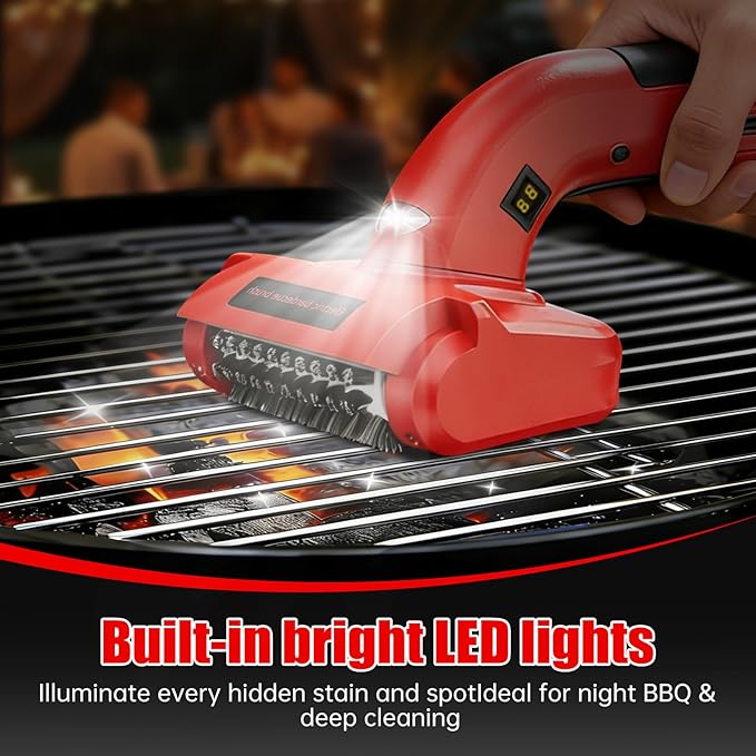 Electric Grill Brush, Electric BBQ Grill Cleaner Cordless Rechargeable 700 RPM Grill Cleaning Brush for Outdoor Barbecue Grill with LED Light, Stainless Steel Brush, Cleaning Stone, Safety Lock