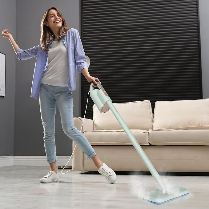 Newbealer Steam Mop & Detachable Handheld Cleaner, 1200W Floor Steamer | 3 Adjustable Levels for Carpet Laminate Hardwood Grout, Carpet Glider, 11 Multi-purpose Accessories & 2 Pads, 250ml Tank