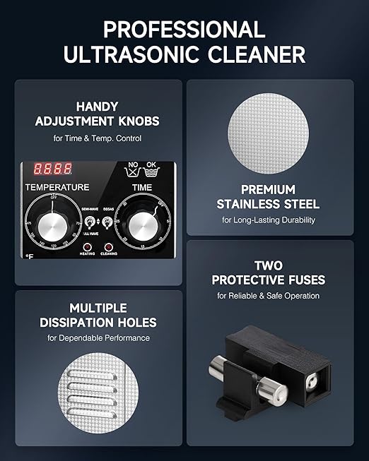 CREWORKS 2L Ultrasonic Cleaner with Degas & Gentle Modes, 60W Stainless Steel Ultrasonic Cleaner Machine with Heater and Timer, Ultrasonic Parts Cleaner with Knob Control for Jewelry Glasses Watch