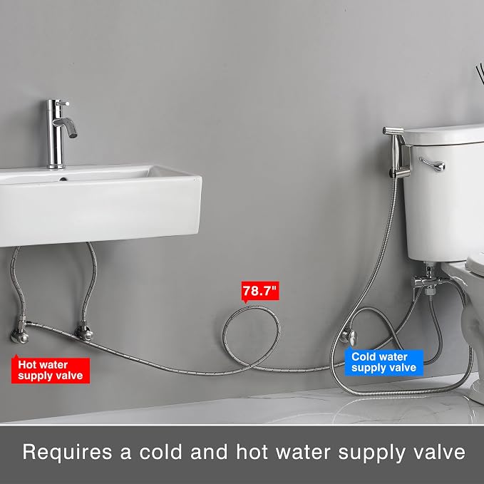 Hot and Cold Handheld Bidet Sprayer for Toilet, Warm Water Bidet with Adjustable Pressure, Non-Electric Temperature Control for Feminine Wash, Cloth Diaper for Baby Wash (Brushed Nickel)
