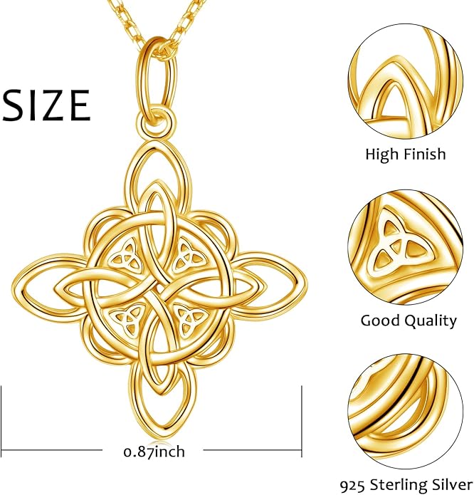 FLYOW 925 Sterling Silver Good Luck Irish Jewelry Celtic Knot Pendant Necklace for Women Birthday Graduation Gift
