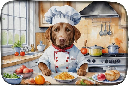 Caroline's Treasures DAC6229DDM Chesapeake Bay Retriever The Chef Dish Drying Mat Absorbent Dish Drying Mat Pad for Kitchen Counter Dish Drainer Mat for Countertop, 14 x 21", Multicolor