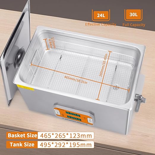 Ultrasonic Cleaner,30L 600W Touch Screen Control Ultrasonic Cleaning Machine with Timer&Heater,Sonic Cleaner for Gun,Carburetors,Parts,Chain Cleaning (Including Baskets)