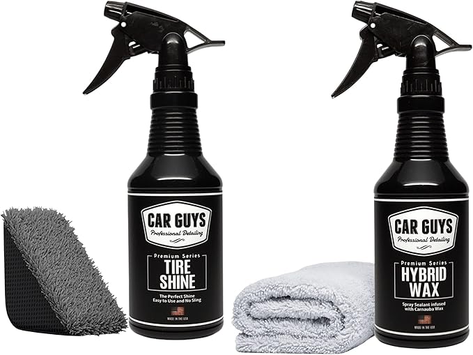CAR GUYS Car Detailing Kit | Tire Shine 18 Oz & Hybrid Wax 18 Oz
