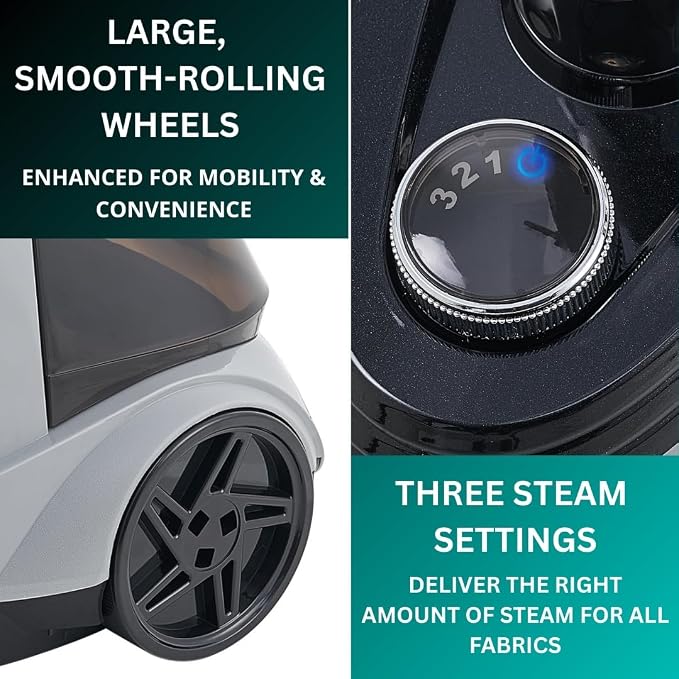True & Tidy® Pro Smart Auto-Off Heavy-Duty Commercial Full Size Garment Steamer for Clothes with 3 Steam Settings, Extra Large 2.9L (98 oz) Water Tank, 1800 watts, 90+min of Steam