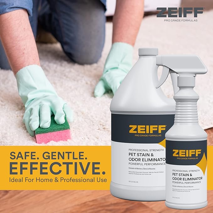 Zeiff Pet Stain and Odor Remover - Pet Odor Eliminator for Home and Professional Use - Pet Urine Enzyme Cleaner to Break Up Tough Stains - Carpet Stain Remover for Dog Urine and Cat Pee, Feces, Fluids