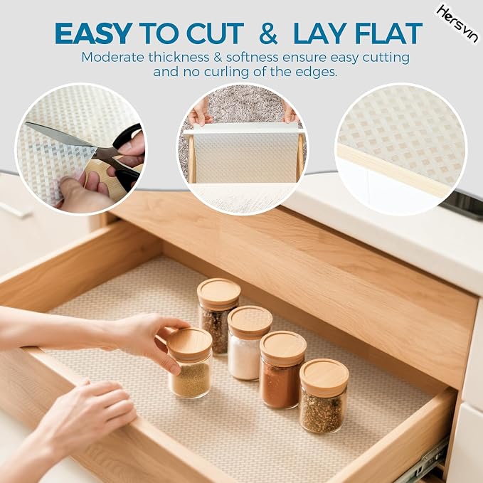 Hersvin Shelf Liners 24 in x 20 ft EVA Drawer Mats, Non-Adhesive Cupboard Protector, Kitchen Cabinet Lining Fridge Liner (Clear Crossed Stripe, 61x610cm)