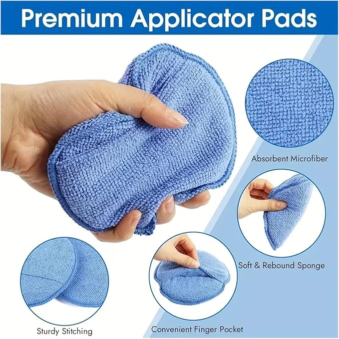 Car Detailing Applicator Pads Car Care Waxing Polish Sponges Soft Microfiber Round Pocket Foam Sponges Car Cleaning Tools(Blue 10pcs)