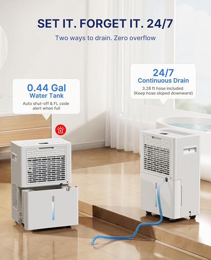 VEAGASO 2000 Sq.Ft. Dehumidifier for Basement with Drain Hose, 28 Pints Dehumidifiers for Home, Bedroom, Garage, 38dB Sleep Mode, Auto-Defrost, 3 Modes, 24H Timer