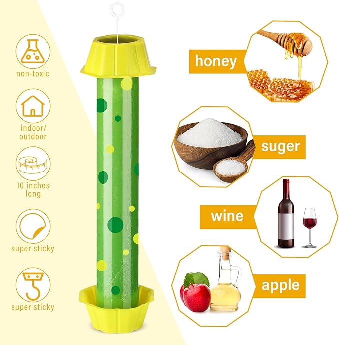 Qualirey 8 Pcs Sticky Fly Trap Fly Stick with Hanging Hook Adhesive Mosquito Catcher for Indoor Outdoor Trap Houseflies and Flying Insects Bee Wasp Moth Fly, 10.2 x 2.5 Inch