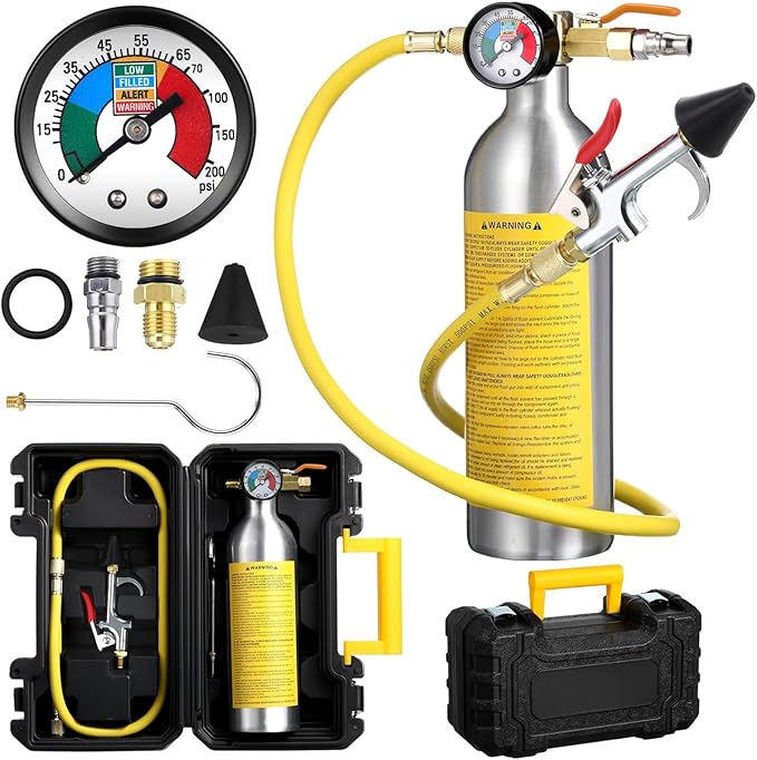 Rossesay AC Flush Kit Air Conditioner System Flush Canister Kit AC Drain Line Cleaner Tool Conditioning Pipeline Cleaning Tool Set with Gauge, Air Fittings and Hose for Car Conditioner Pipe (Novel)